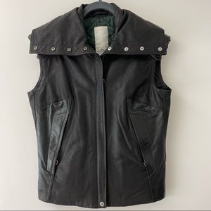 BLK DNM Black Leather Quilted-Lined Hooded Vest